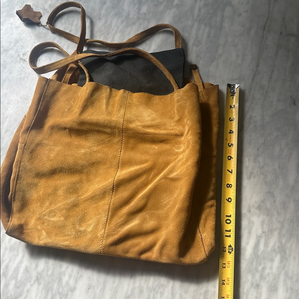 Suede Tote Bag - Tan yellow ochre - Picture 7 of 10